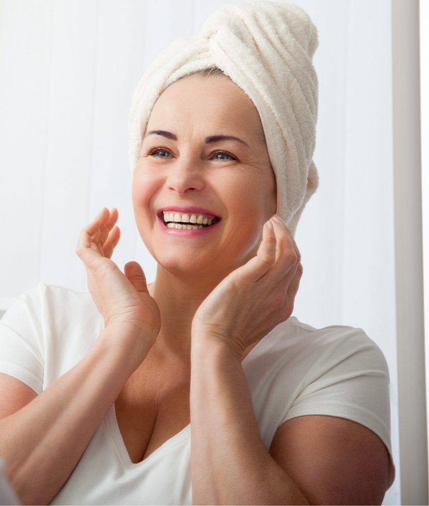 Woman with a bath towel on her head